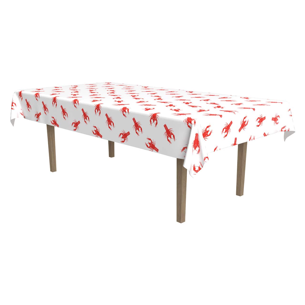 Beistle 54" x 108" Red & White Crawfish Plastic Table Cover